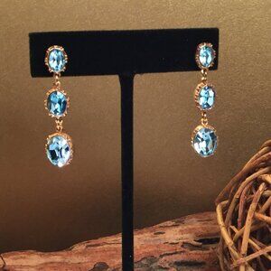 MFA Signed Blue Glass Drop Earrings, Georgian Revival (Museum Reproduction)